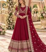 maroon georgette readymade anarkali suit with embroidery & sequence work