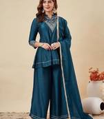 Rama party wear embroidery vichitra silk blend kurta with plazzo and dupatta