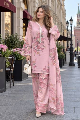pink georgette readymade suit with digital printed work