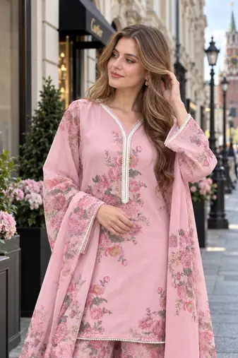 pink georgette readymade suit with digital printed work