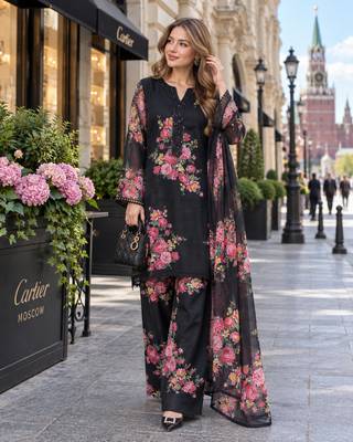 black georgette readymade suit with digital printed work 1
