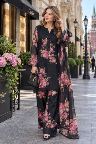 black georgette readymade suit with digital printed work