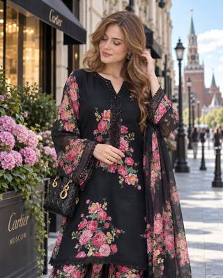 black georgette readymade suit with digital printed work 2