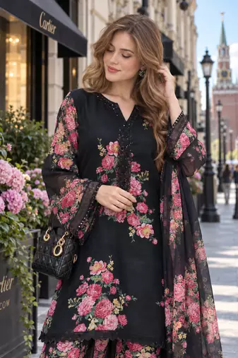 black georgette readymade suit with digital printed work
