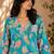 Turquoise printed silk blend co-ord set