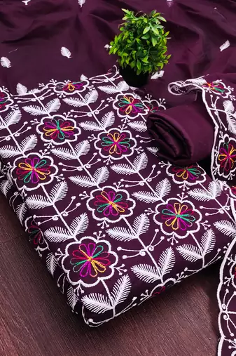  embroidered chanderi unstitched dress material with heavy scalloped dupatta