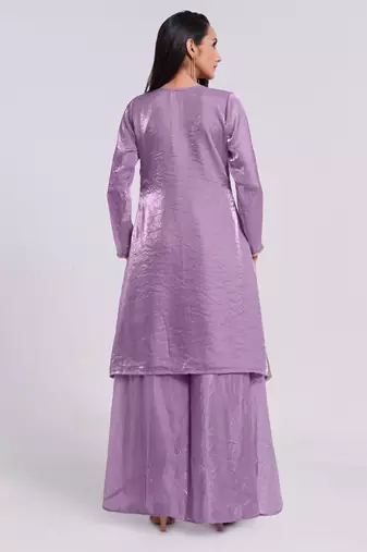 Lavender embellished v-neck kurta set