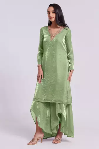 Stylish green asymmetrical kurta set