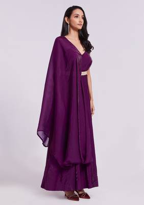 Wine belted sleeveless gown set 5