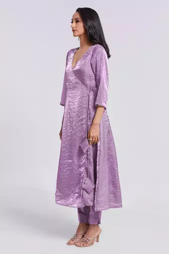 Lavender angrakha style v-neck kurta set