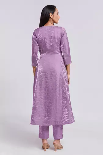 Lavender angrakha style v-neck kurta set
