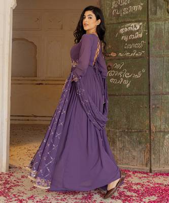 Elegant purple georgette embroidered gown with zari and sequin 5
