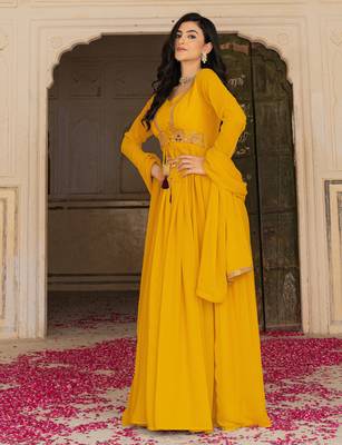 Radiant mustard yellow georgette embroidered gown with dupatta 4