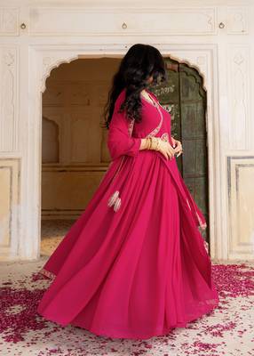 Elegant rani pink georgette gown with dupatta and embroidery work 3