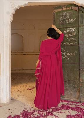 Elegant rani pink georgette gown with dupatta and embroidery work 5