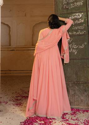 Elegant peach georgette embroidered gown with dupatta and blouse 5