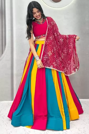 multicolor cotton poly printed traditional lehenga choli upto 44