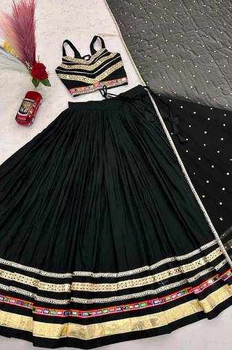black cotton poly embroidered traditional lehenga choli upto 44