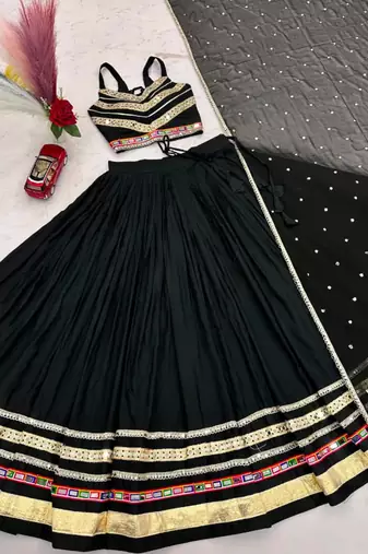 black cotton poly embroidered traditional lehenga choli upto 44
