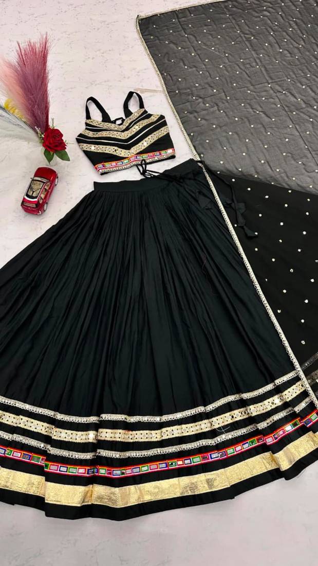 black cotton poly embroidered traditional lehenga choli upto 44