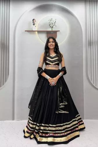 black cotton poly embroidered traditional lehenga choli upto 44