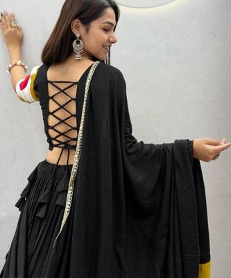 black cotton poly embroidered traditional lehenga choli upto 44 4