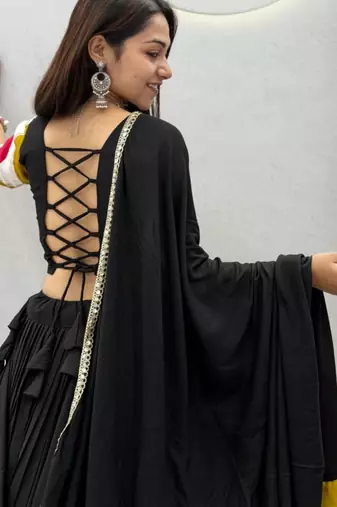 black cotton poly embroidered traditional lehenga choli upto 44