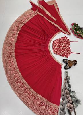 red silk blend embroidered traditional lehenga choli 1