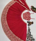 red silk blend embroidered traditional lehenga choli