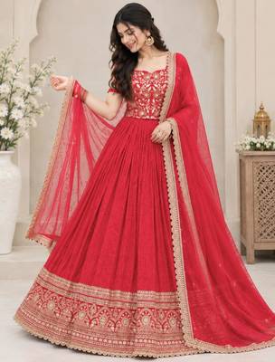 red silk blend embroidered traditional lehenga choli 2