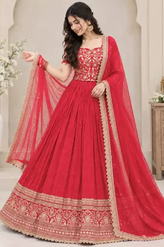 red silk blend embroidered traditional lehenga choli