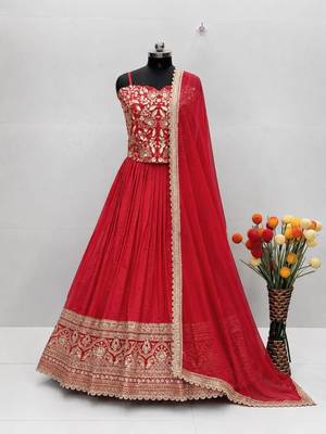 red silk blend embroidered traditional lehenga choli 3