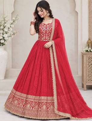 red silk blend embroidered traditional lehenga choli 4