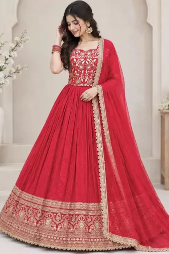 red silk blend embroidered traditional lehenga choli