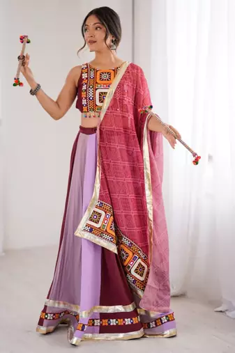multicolor rayon embroidered traditional lehenga choli upto 44