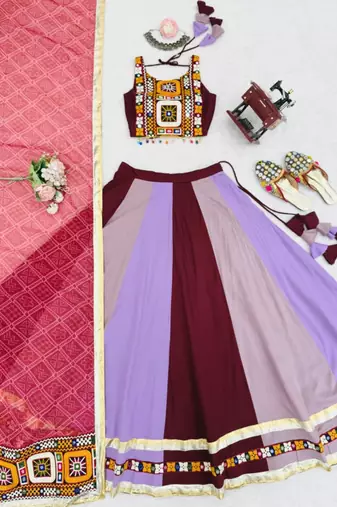 multicolor rayon embroidered traditional lehenga choli upto 44