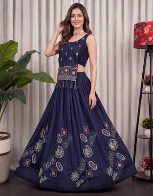 navy blue silk blend embroidered traditional lehenga choli upto 42 1
