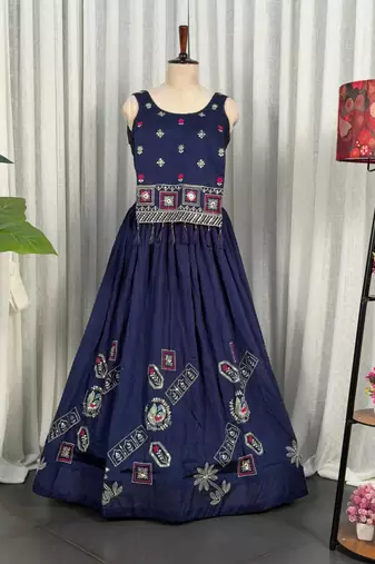 navy blue silk blend embroidered traditional lehenga choli upto 42