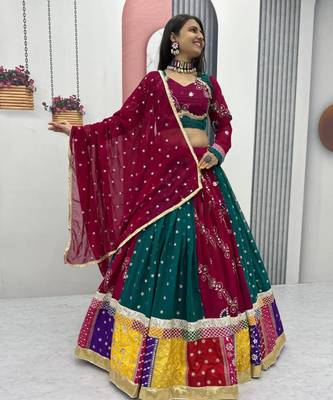 multicolor faux georgette embroidered traditional lehenga choli upto 44 1