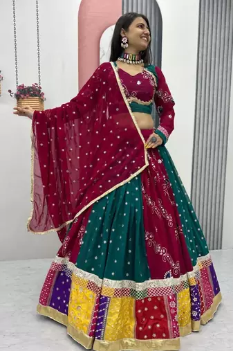 multicolor faux georgette embroidered traditional lehenga choli upto 44