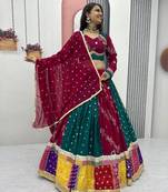 multicolor faux georgette embroidered traditional lehenga choli upto 44