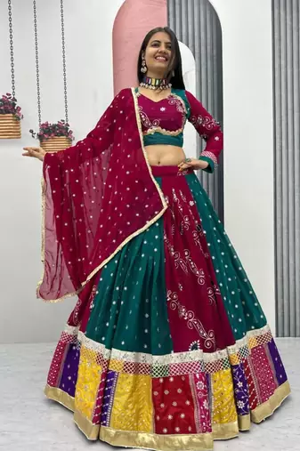multicolor faux georgette embroidered traditional lehenga choli upto 44