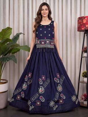 navy blue silk blend embroidered traditional lehenga choli upto 42 4