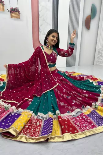 multicolor faux georgette embroidered traditional lehenga choli upto 44