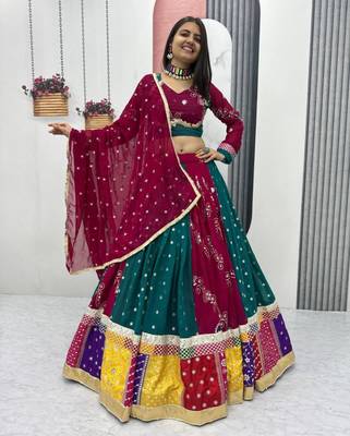multicolor faux georgette embroidered traditional lehenga choli upto 44 4