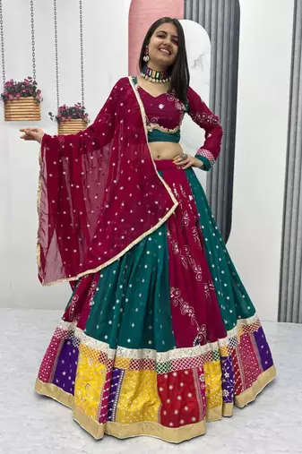multicolor faux georgette embroidered traditional lehenga choli upto 44