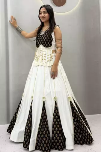 white cotton poly printed traditional lehenga choli upto 44