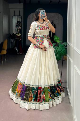 off white cotton poly woven traditional lehenga choli upto 42