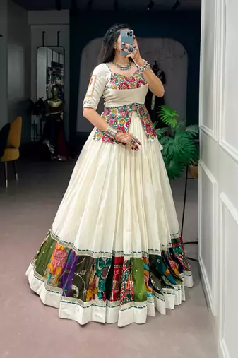 off white cotton poly woven traditional lehenga choli upto 42