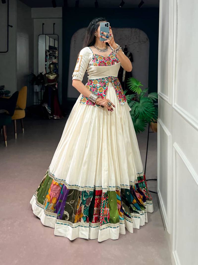 off white cotton poly woven traditional lehenga choli upto 42